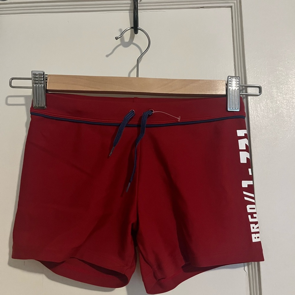 Red Swim Shorts with White Logo